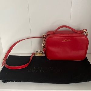 Versace red leather crossbody bag, includes dust bag and tags